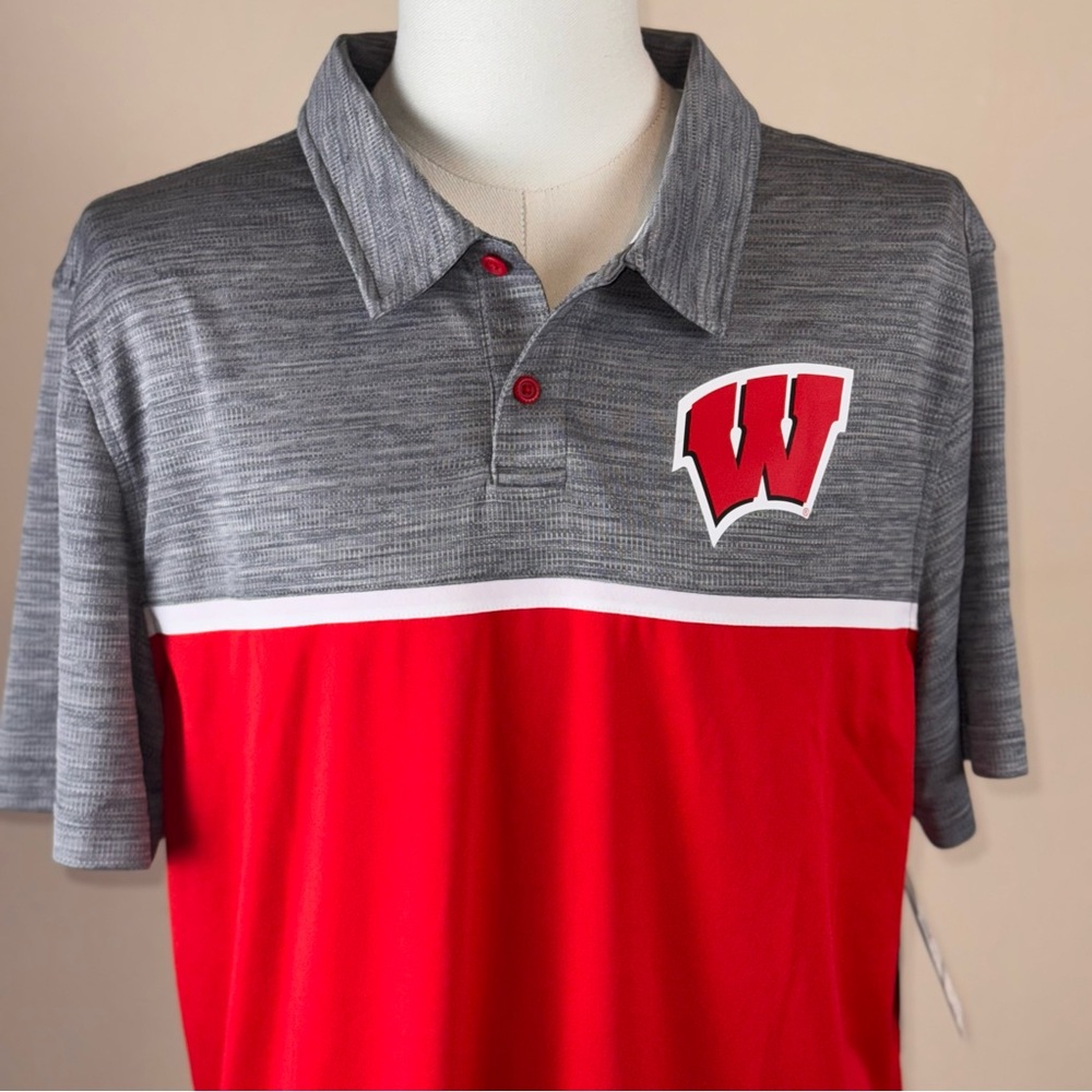 Fanatics Men’s XL Gray and Red Wisconsin Polo Shirt Collegiate